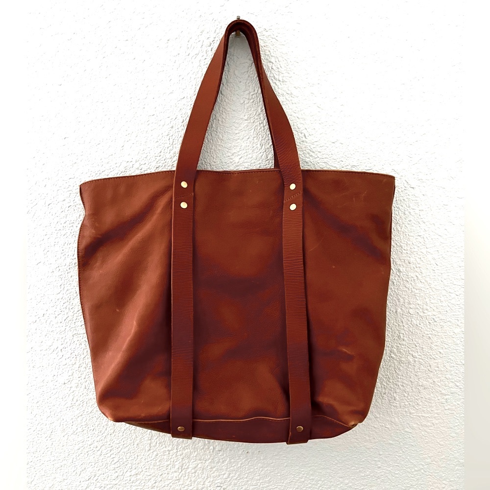 Clarks leather tote, cognac/saddle color